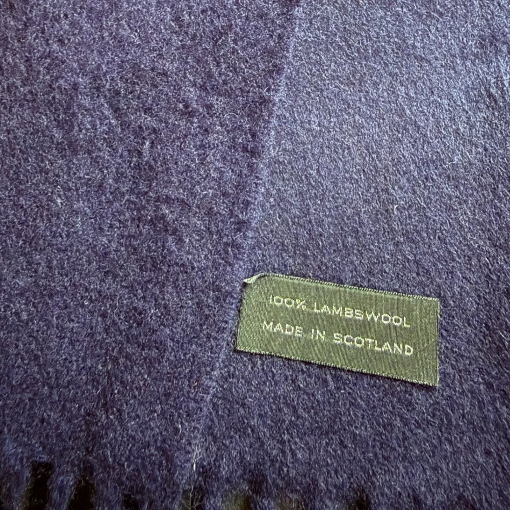 Vintage Lambswool Scarf Made in Scotland Purple Fringed Winter Neckwear